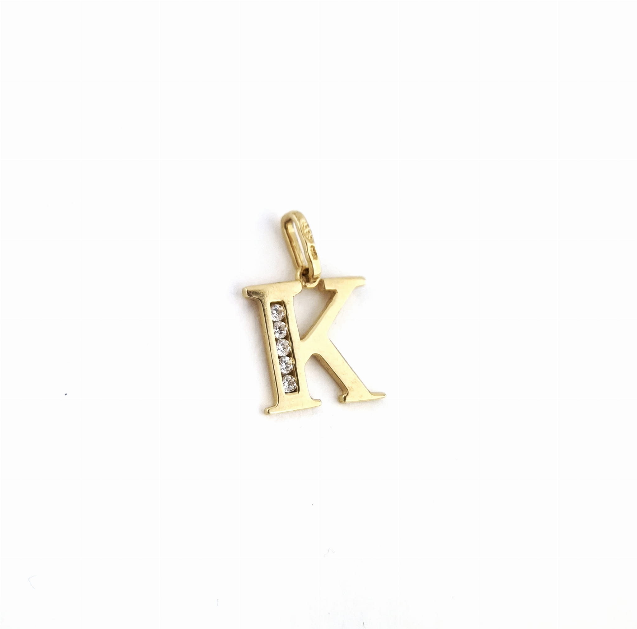 Zawieszka literka "K", złoto 585 żółte, cyrkonia