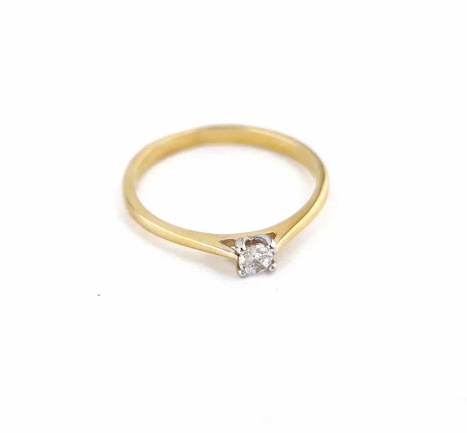 Pierścionek klasyczny, złoto 585 żółte i białe, cyrkonia