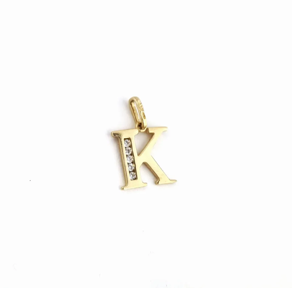 Zawieszka literka "K", złoto 585 żółte, cyrkonia