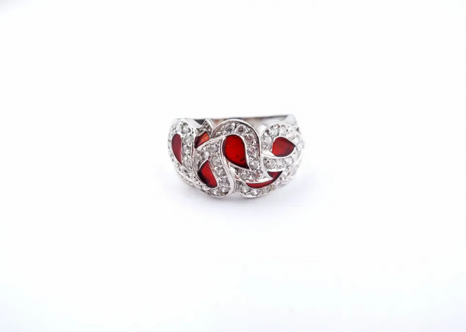 Pierścionek diamond, złoto 585 białe, cyrkonia