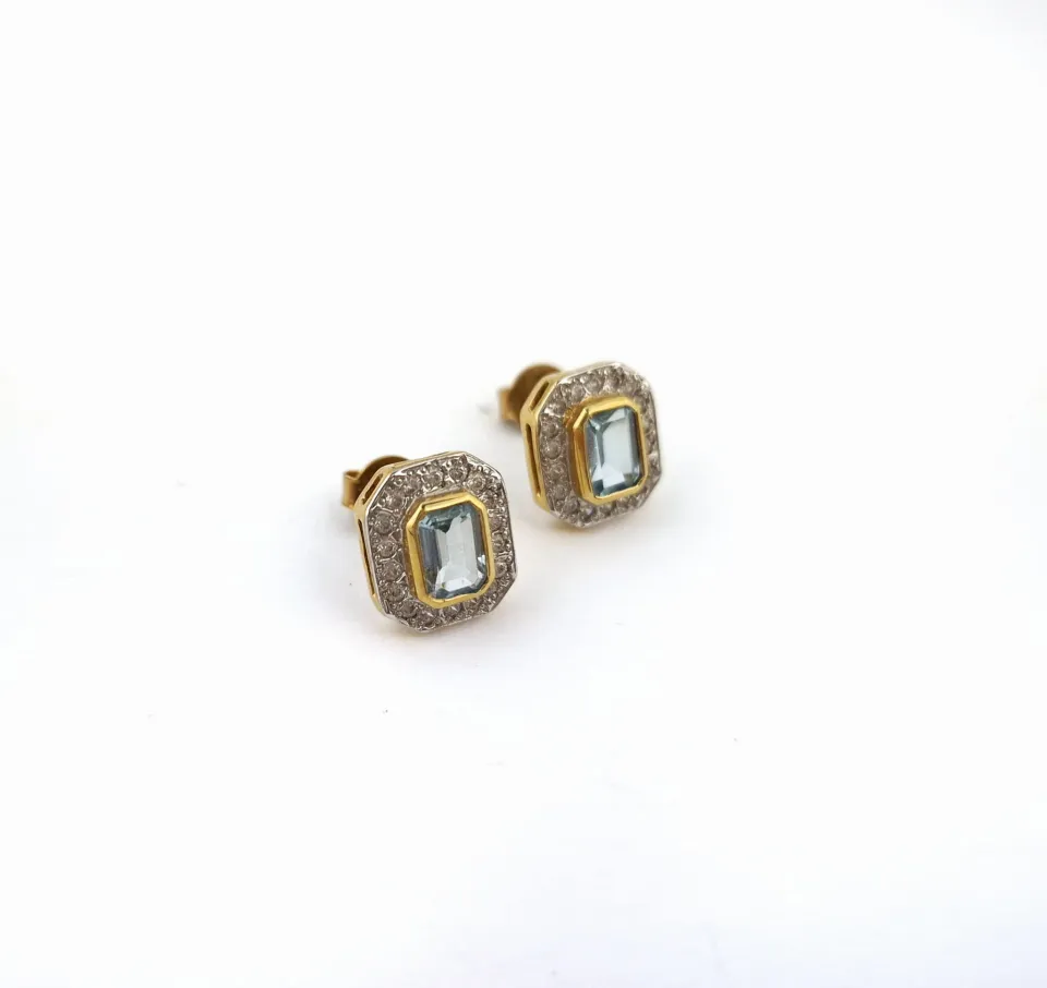 Kolczyki z topazem, złoto 585 żółte, topaz, cyrkonia