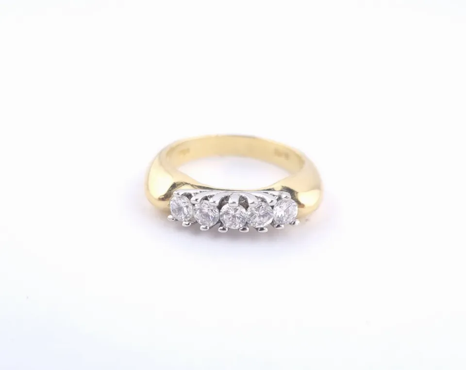 Pierścionek diamond, złoto 585 żółte i białe, cyrkonia