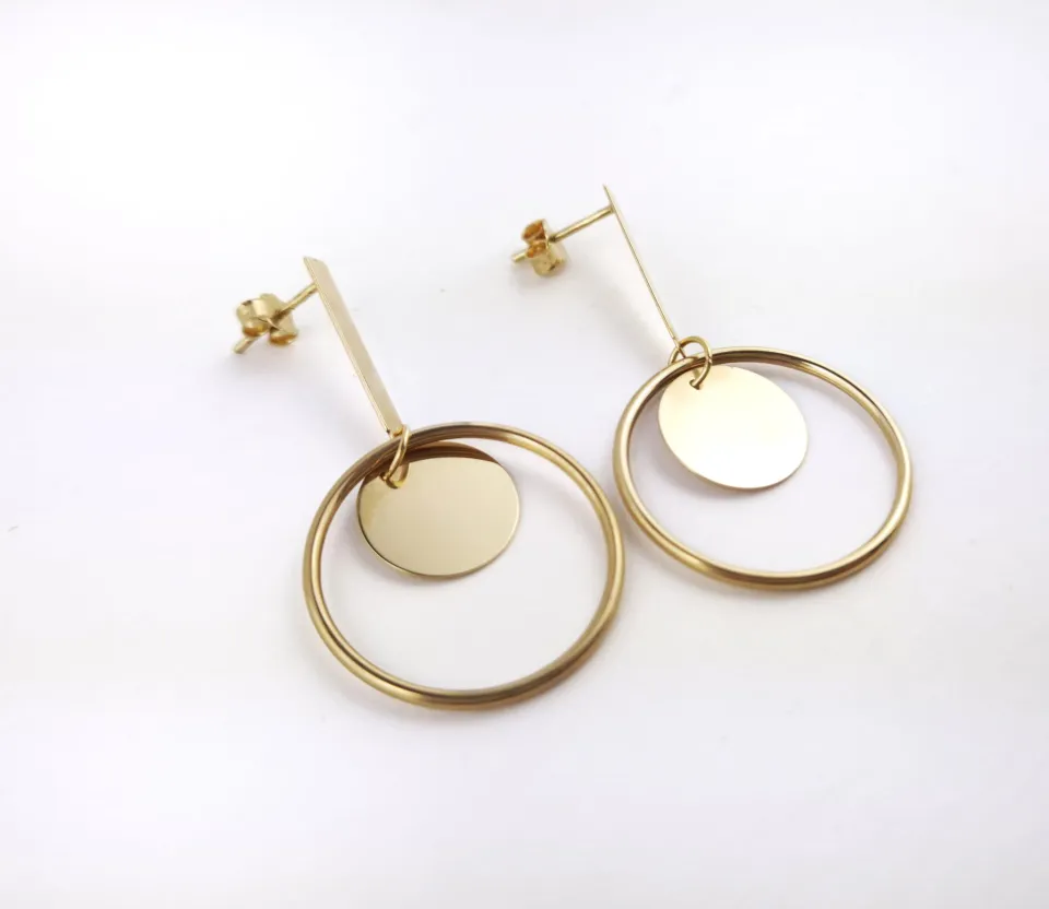 Kolczyki wiszące kółka, złoto 585 żółte