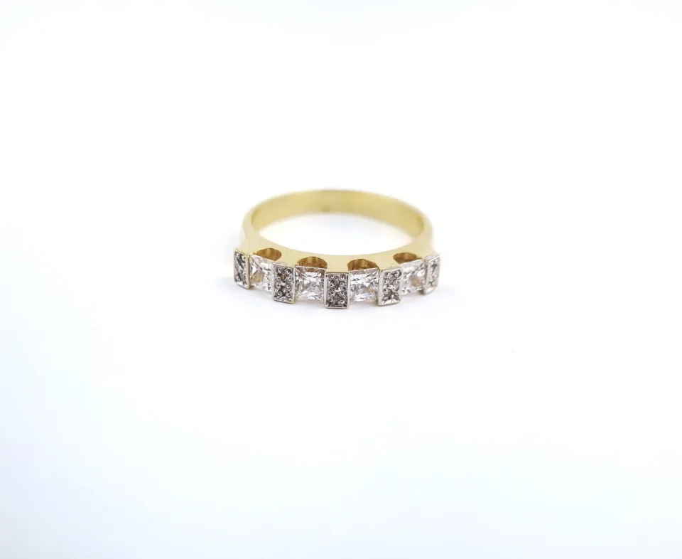 Pierścionek diamond, złoto 585 żółte i białe, cyrkonia