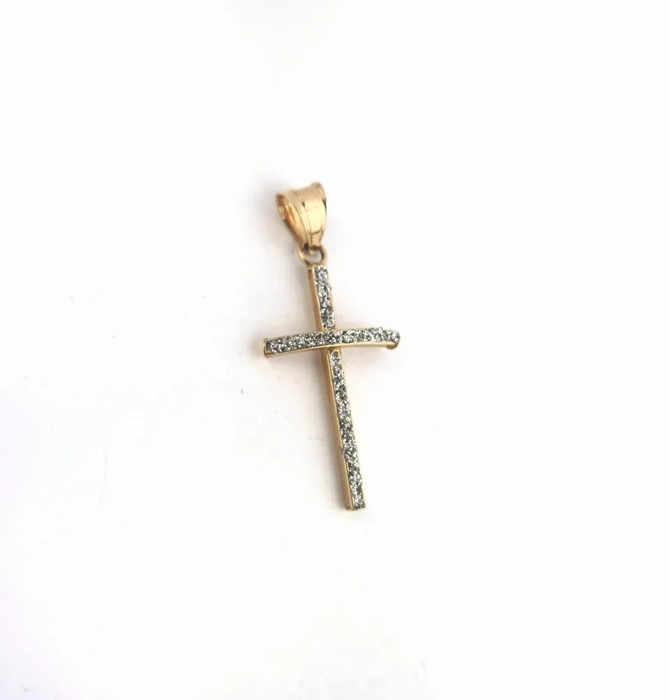Krzyżyk z cyrkoniami, złoto 585 żółte, cyrkonia