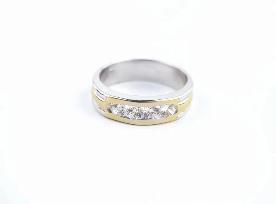 Pierścionek diamond, złoto 585 żółte i białe, cyrkonia