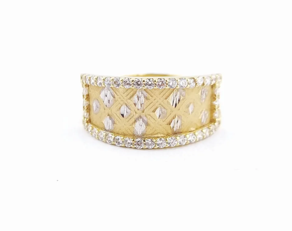 Pierścionek diamond, złoto 585 żółte i białe, cyrkonia