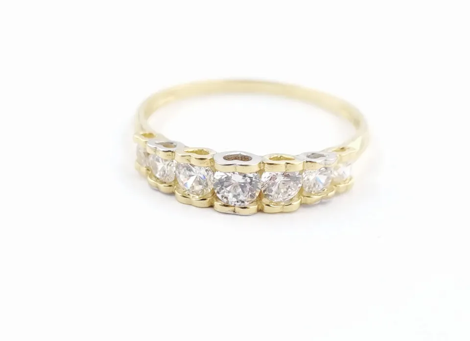 Pierścionek diamond, złoto 585 żółte i białe, cyrkonia