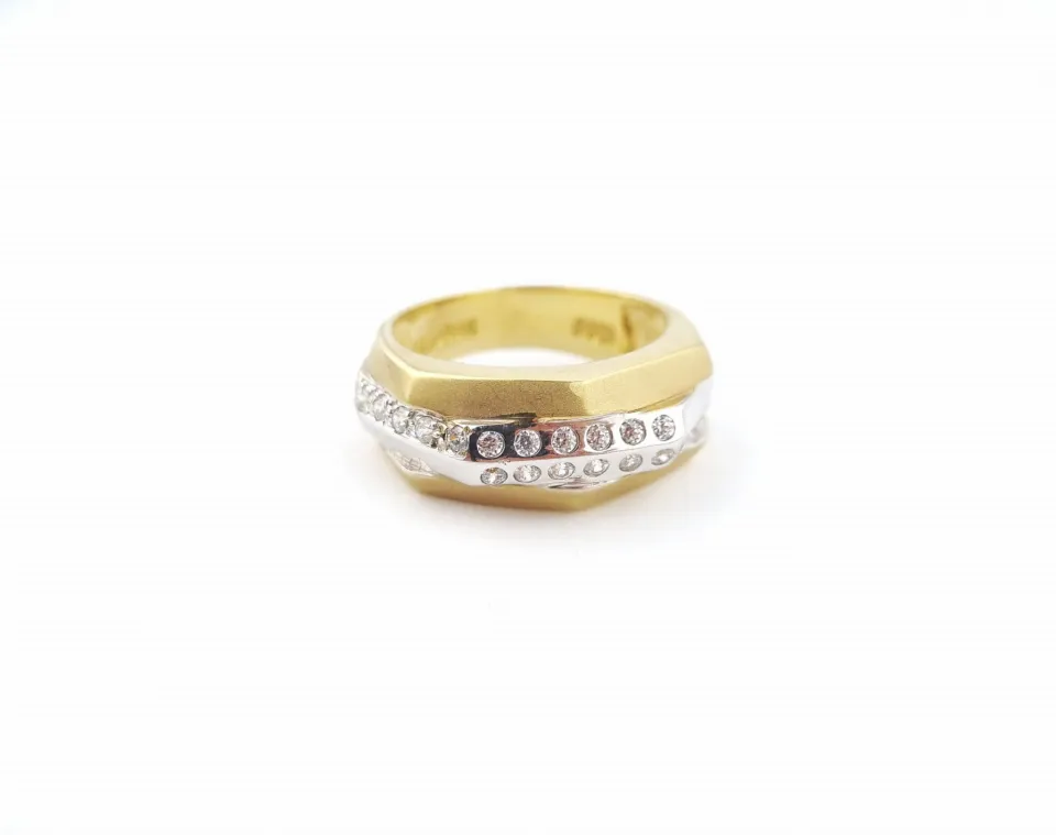 Pierścionek diamond, złoto 585 żółte i białe, cyrkonia