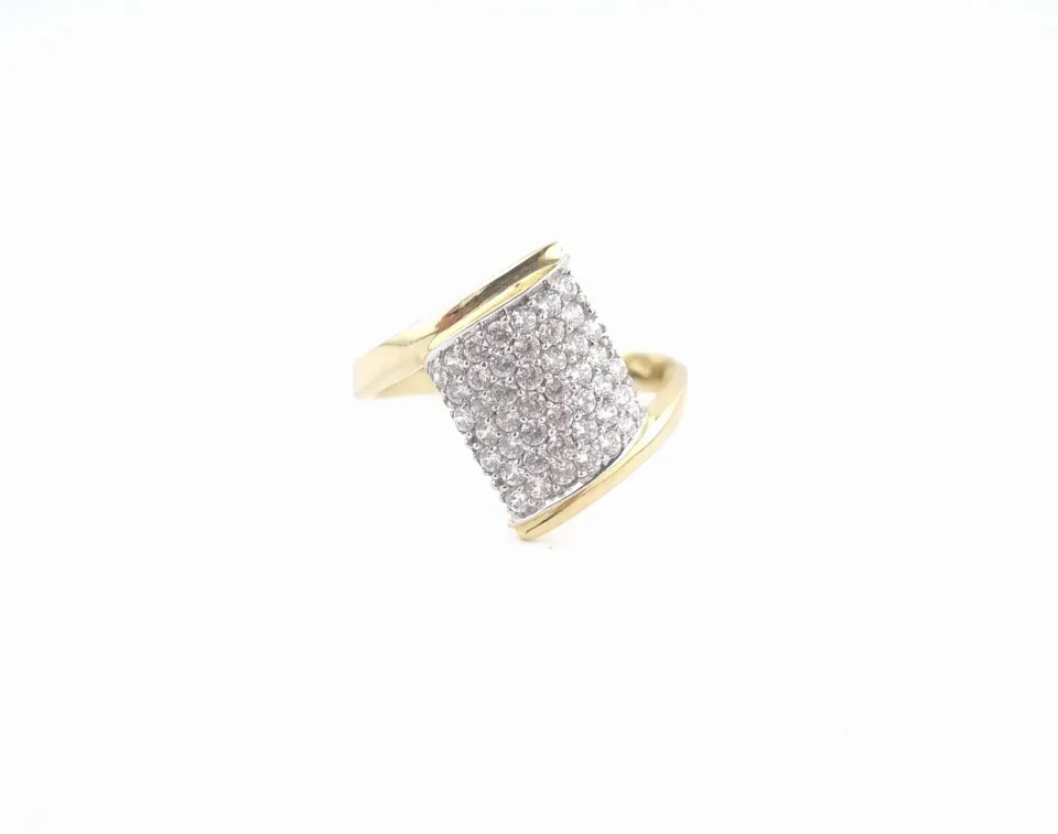 Pierścionek fantazja, złoto 585 żółte i białe, cyrkonia