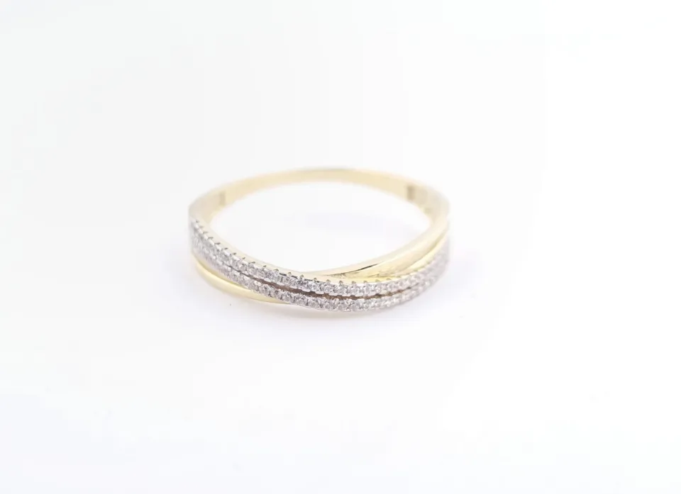Pierścionek diamond, złoto 585 żółte i białe, cyrkonia
